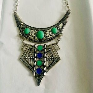 Silver Tone Necklace Enamel
